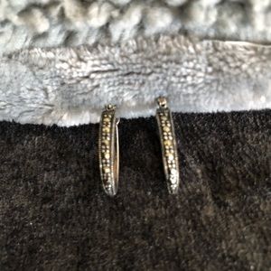 Vintage Sterling Silver Marcasite Leverback Hoop Earrings